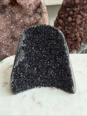 Natural sparkly black amethyst cut base specimen from Brazil